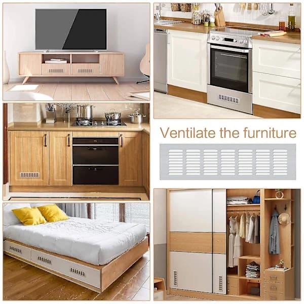 4 stk. Indvendige ventilationsgitre, ventilationsgitter, luftventilationsgitter, skabsventiler til skabe