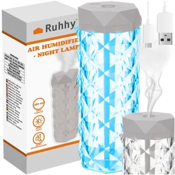 Aroma Diffuser Luftfugter 2-i-1 RGB Natlampe Krystal_qq