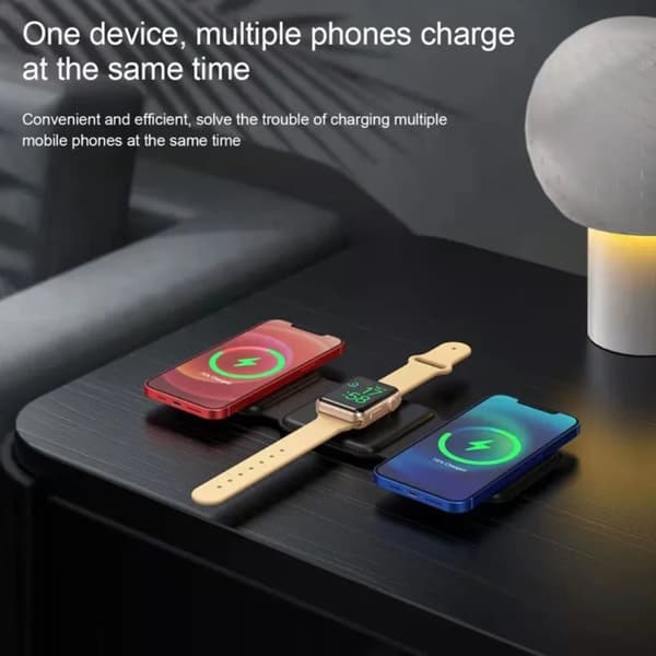 Foldbar Trådløs Mobillader 3-i-1 Magsafe Sort_qq