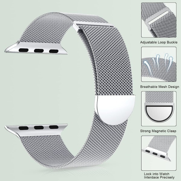 [QD] Kvinder og mænd, rustfrit stål mesh loop magnetisk spænde erstatning for iWatch rem (45mm/44mm/42mm/49mm, regnbue).
