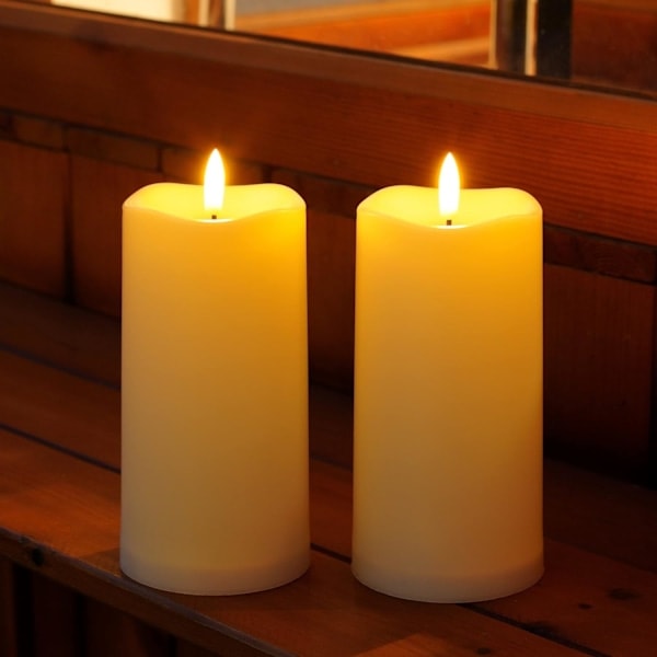 \"QD\" 7,5*15cm Utomhusljus med Skymnings- till Gryningssensor, 2 st. Flamlösa Ljusset, LED Blockljus för Lykta Uteplats Trädgård