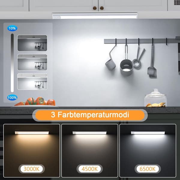 LED Skåpbelysning med Rörelsesensor, 20cm, 3 Färgtemperaturer, Dimbar, 2-pack
