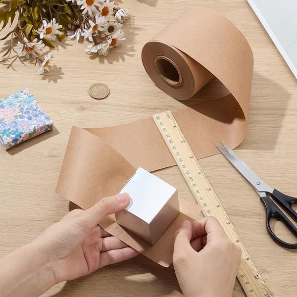 Memoblok Papirrulle, 2-pak, 7,7cmx11m, Sticky Note Rulle, til Væg/Notesbog/Whiteboard, Brun