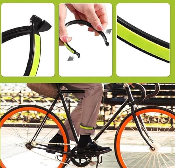 Reflekterande Cykelbyxklämmor, 4-pack, Elastiska ABS Ankelband för Cykling och Löpning, Universell Gul Silver