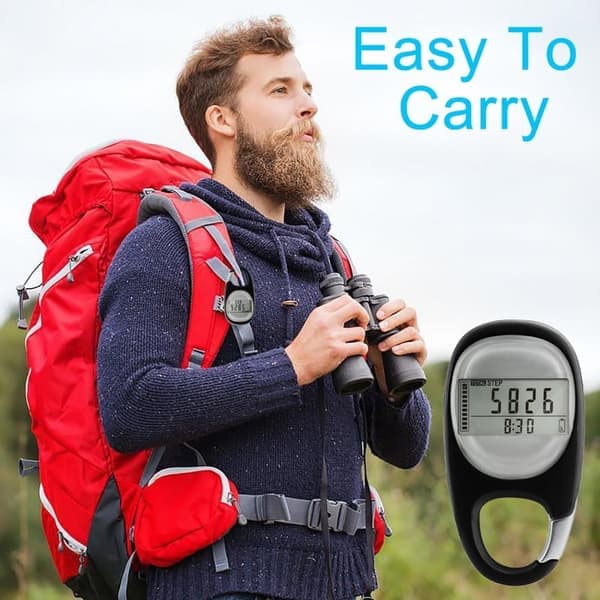 3D Pedometer, Multifunction Pedometer with Climbing Carabiner – Portable, LED Display, for Running and Walking