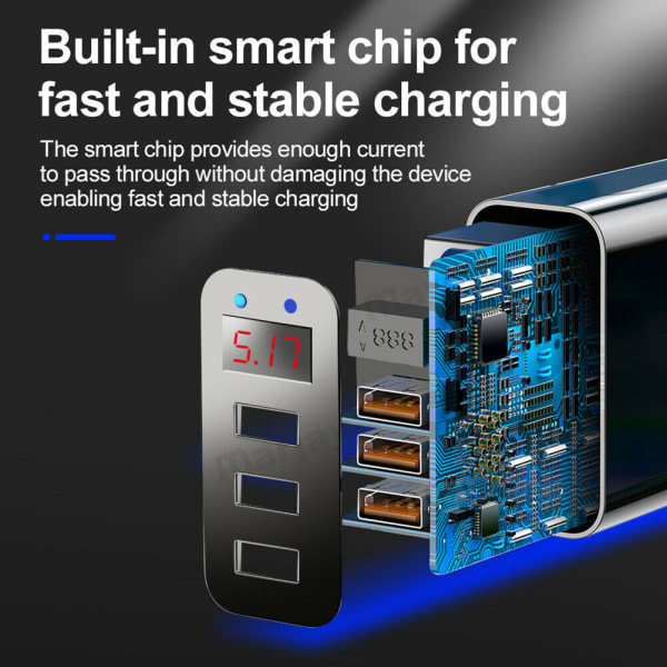 3.0 Hurtigoplader med LED USB-hub vægoplader adapter kompatibel med Samsung til iPhone*QN
