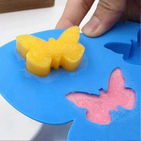 2-pack fjärilsform silikon 3D fjärilstema bakform bricka DIY bakverktyg fjäril isbitsform för gelé, pudding (rosa, ljusblå)