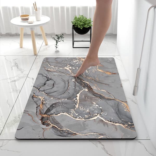 Diatomit bademåtte, superabsorberende hurtigtørrende, skridsikker gummibagside, til badeværelsesbruser og badekar, grå, 40 x 60 cm