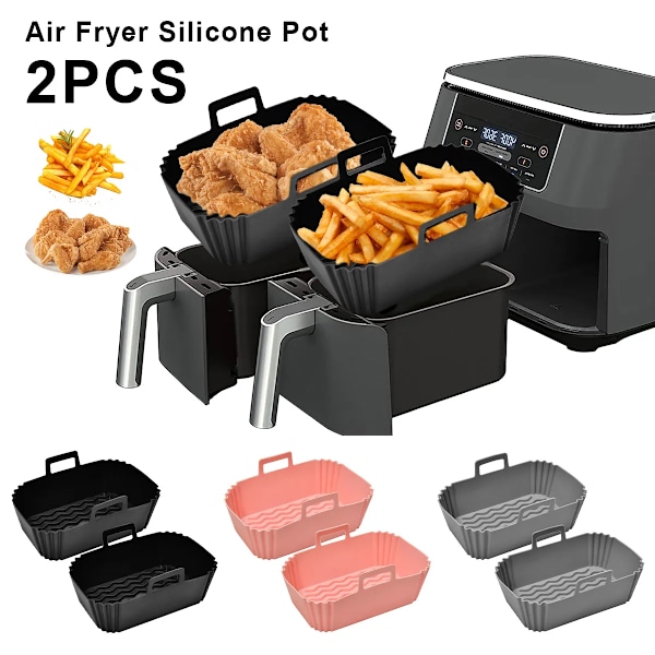 QU.2st Air Fryer Silikonkorg Tjock Rektangel Ugnsbakplåt Återanvändbar Liner Form Insats Fat För Airfryers Pan Tillbehör