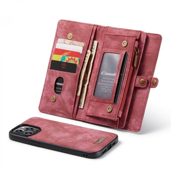 \"QD\"CaseMe Multi-Slot 2 i 1 Lompakkokotelo iPhone 13 Pro Max Punainen