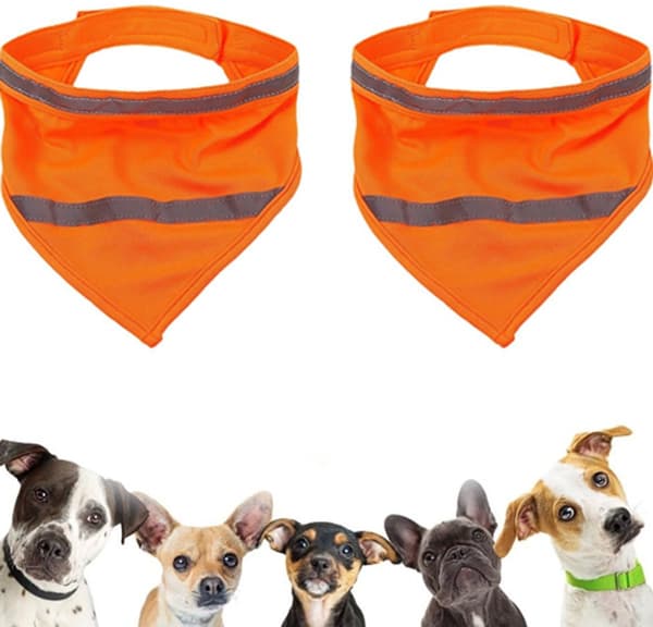 Reflekterende hundebandana 2-pak, justerbar polyester, velcrolukning, til nattevandringer og udendørs brug, orange-rød, medium