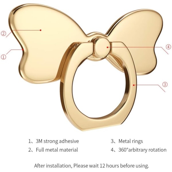 [QD] Metall Mobiltelefon Fingerring Stabilitet Hållare Baksida Stativ Hopvikbart Handgrepp Knopp Loop Bilfäste Hake Kickstand (Roséguld)