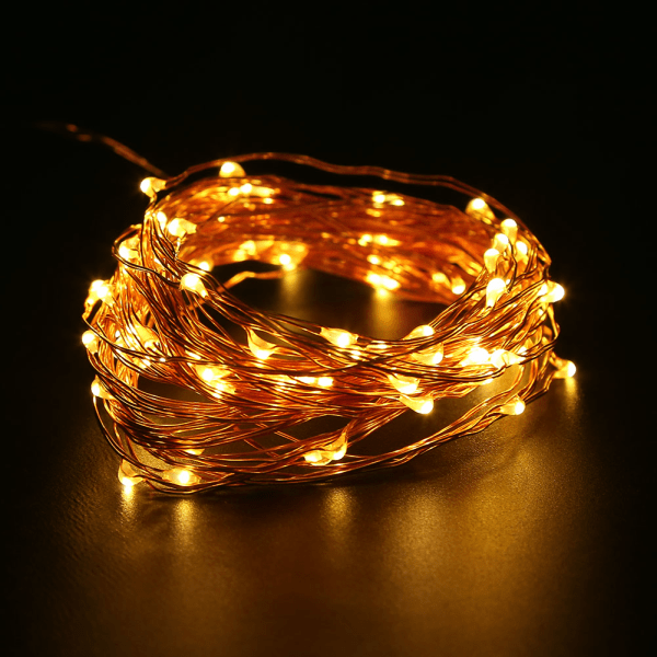 Kobbertråd lyslenke 100 stk LED USB-lampe Jul Bryllup fest Dekor Varmhvit*QN