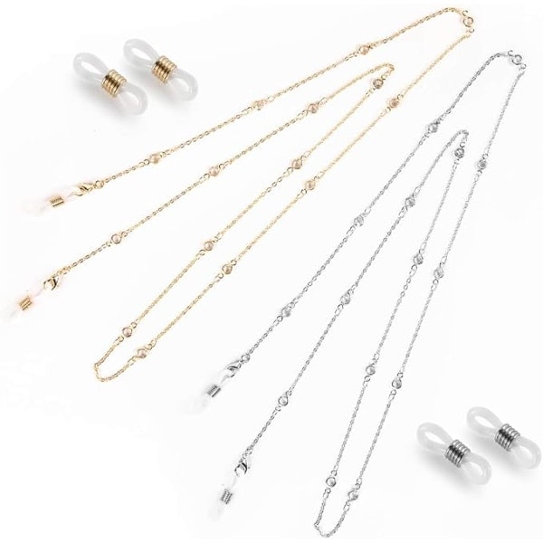 [QD] Brillekjede for kvinner Transparent Zirkon Solbrillekjede/Brilleholder/Brillesnor Gull+Sølv