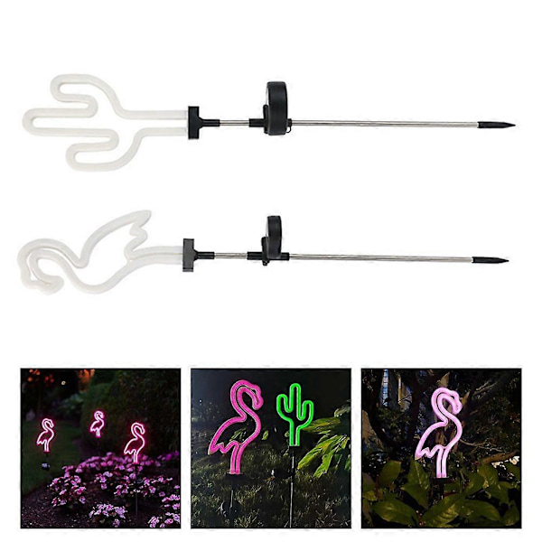2 stk. Solar Hage Kaktus Flamingo Stake Lys Utendørs Gangvei Lys Neon Light_ufo