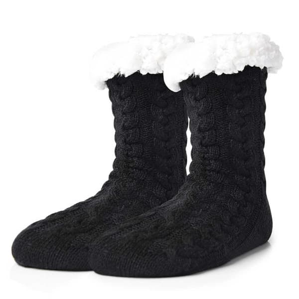 Luddiga Varma Stickade Socktofflor med Halkskydd Svart_qq