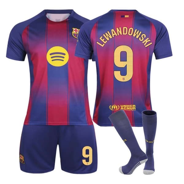 Barcelona 2025-26 Hemmafotbollströja för barn - Lewandowski 9[JUN] 28 28 NO.9