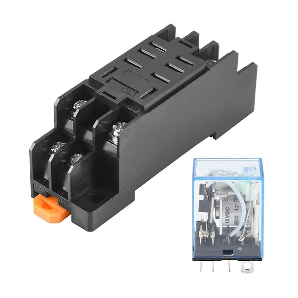 Amico 12V DC Spolrelä DPDT LY2NJ HH62P-L JQX-13F 10A med PTF08A Sockelbas