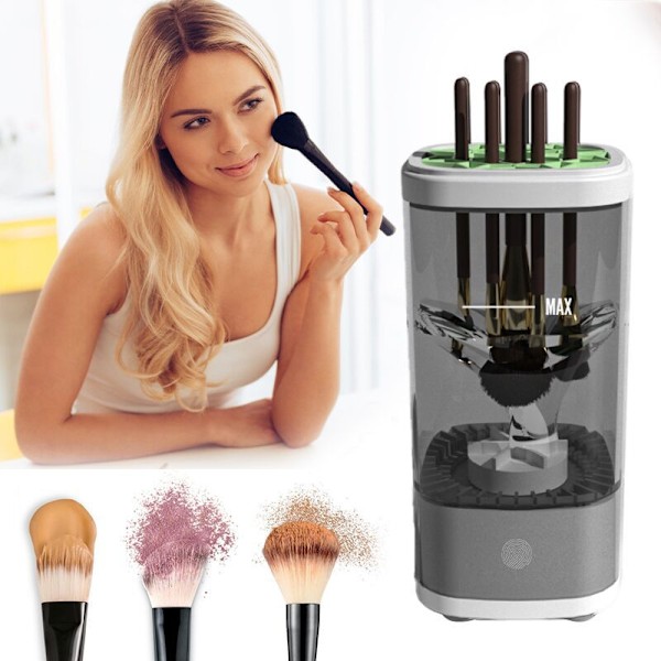 Elektrisk makeupbørsterenser, makeupbørsterensemaskine med rensemåtte, automatiske kosmetiske børsterenseværktøjer_qudddd Gray