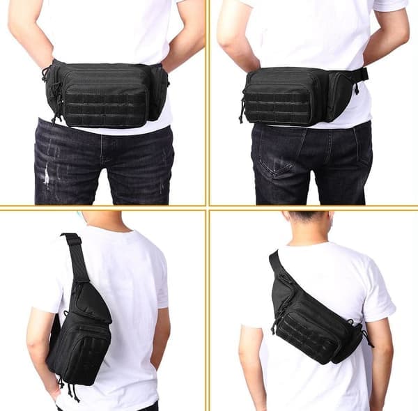 Herre-mavebælte - Sort - 600D Polyester - Med 6 justerbare stropper og velcro - Vandafvisende