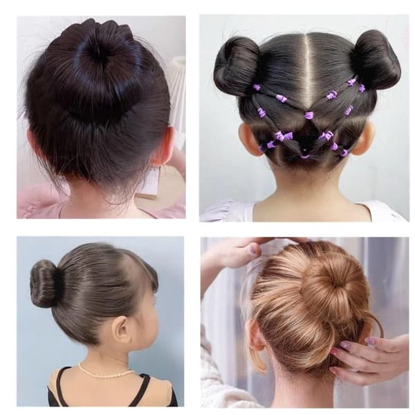 Mini Hårknold Maker Sæt, 6 STK Chignon Donut Formere til Børn Piger Kort og Tyndt Hår, Sort 2 Tommer