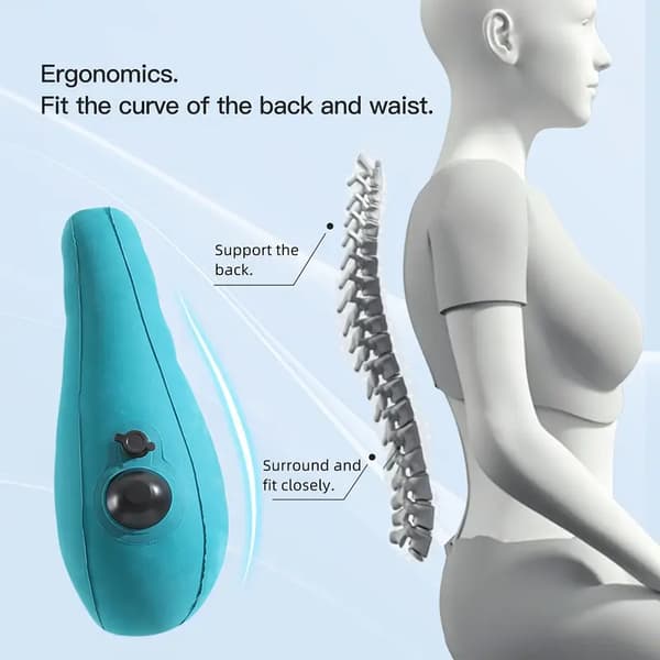 Lumbar Support Pillow, Inflatable - Ergonomic with Pressure-Relieving Design - Washable (Grey)