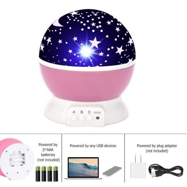/QD/ Nattlampa för barn Stjärnprojektion 360° rotation Stjärnhimmel med 8 färglägen - Batteri- och USB-driven - Rosa