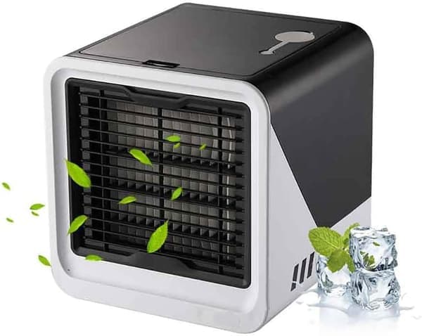 Bordventilator, Mini Luftkøler med 3 Hastigheder & Timer, Ventilator med Luftfugter til Hjemmet/Kontoret/Bilen