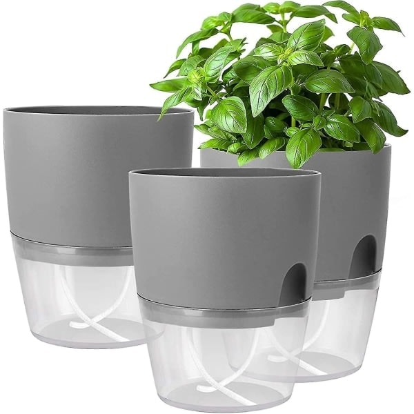 HHL Krydderhagesett Vinduskarm Automatisk Vanningssystem 3-Delt Kjøkkenhage, 18,2x 11x 15,3 cm, Egnet for Ferske Krydder, Grå˜QD