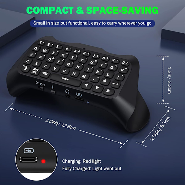 Vihreä taustavalaistu näppäimistö PS5-ohjaimelle, PS5 langaton mininäppäimistö Chatpad Playstation 5 -ohjaimelle 3,5 mm:n ääniliitännällä_qp Black