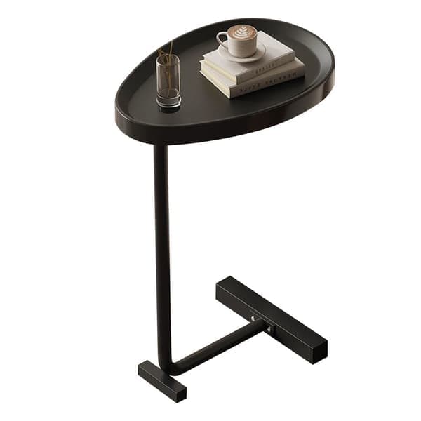 C-format sidebord Lite egg Ovalt sofaavslut Sofabord som glir under for stue Svart