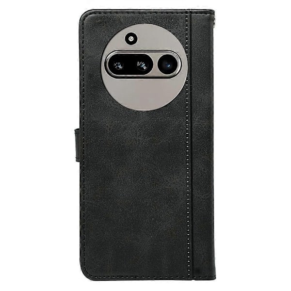 QD-Kompatibelt med Nothing Phone (3a) Cover Kalveskindsstruktur Læder Stativ Bogstil Mobilcover - Rød Sort