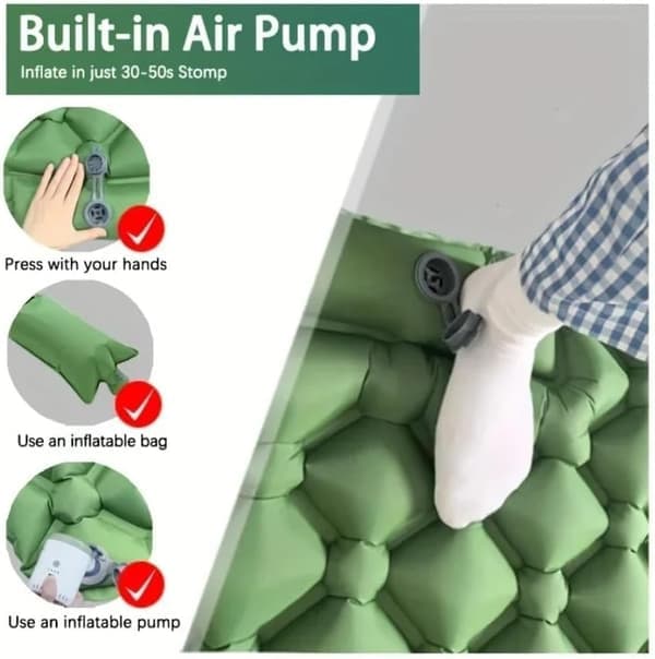 Self-Inflating Sleeping Pad with Foot Pump & Pillow, Ultralight Waterproof, 190x60 cm