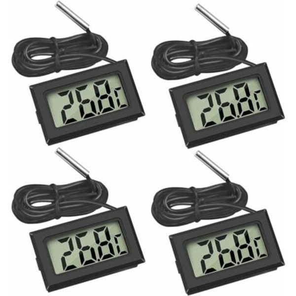 QU/Ulisem Mini Digital LCD Temperatur Termometer med Temperaturprobe Sensor Tester til Køleskab Fryser Akvarium (4X Sort