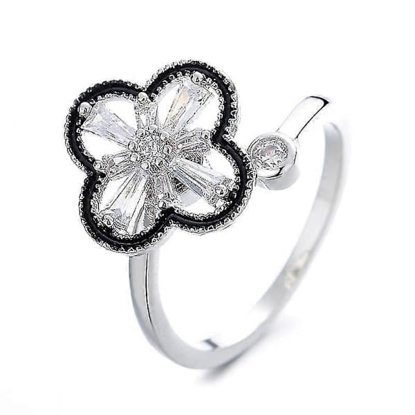 Angstdempende ringer Justerbare åpne ringer Blomsterformede ringer med Zirkon B B