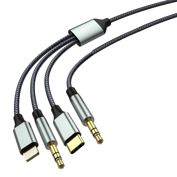 2M USB C - Aux-äänikaapeli Auto 3,5 mm Nylonkaapeli, Jack-kaapeli (3 in 1 -kaapeli) kuulokkeille, älypuhelimelle 2m