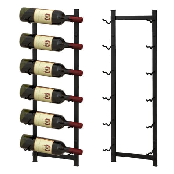Viinipulloteline seinälle 6 pullolle metallinen pulloteline 22 x 13,5 x 73 cm musta