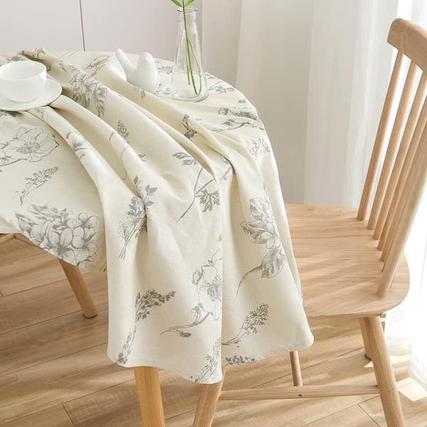 Rund duk i bomullslinne, skrynkelresistent, fläckresistent för matbord, kök, vardagsrum, picknick, beige 150 cm