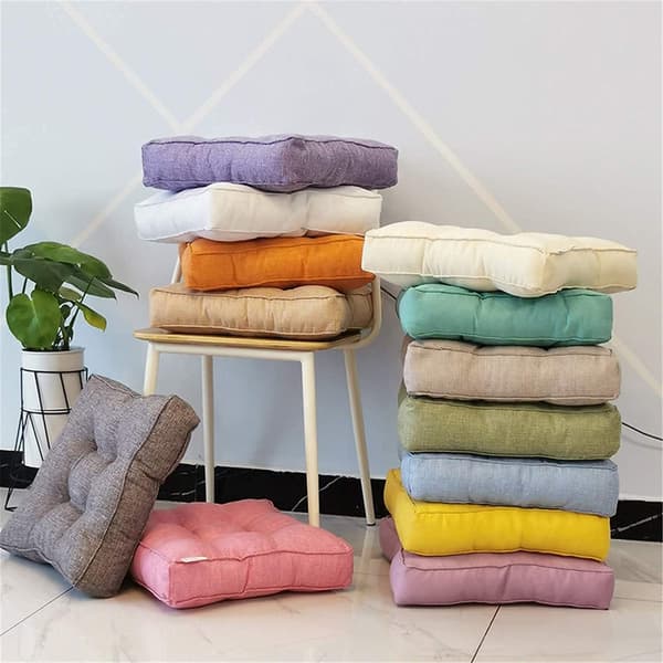 Tjock sittdyna, polyester, PP-bomullsfylld, för inomhus- eller skyddad utomhusbruk, gul, 45 x 45 x 10 cm