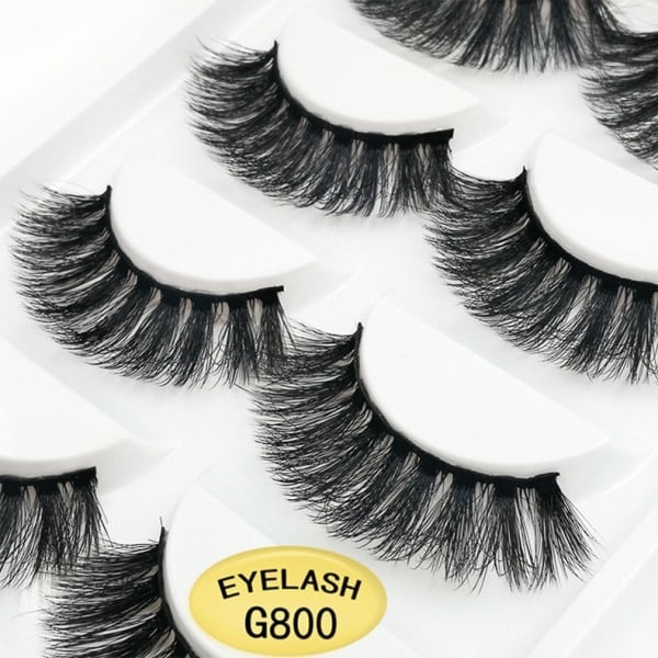 \"QD\" 5 Par Falske Øjenvipper - 3D Faux Mink - G800 Sort