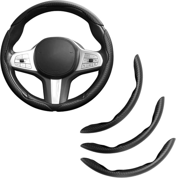Bilratovertræk, 38 cm kulfibertekstur, skridsikkert ergonomisk design, syntetisk materiale, til daglig kørsel, sort