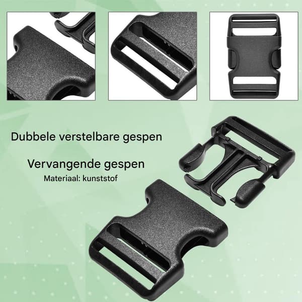 4-pak Plastikspænder, Flade Clips til Rygsække & Stropper, Sort