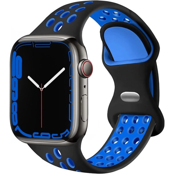 [QD] Kompatibelt med Apple Watch armband för män och kvinnor, andningsbart sportarmband i silikon för storlek: 42/44/45/49 mm/svart och blå