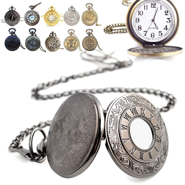 Steampunk Vintage Stil Kvarts Lommeur Med Kæde 8