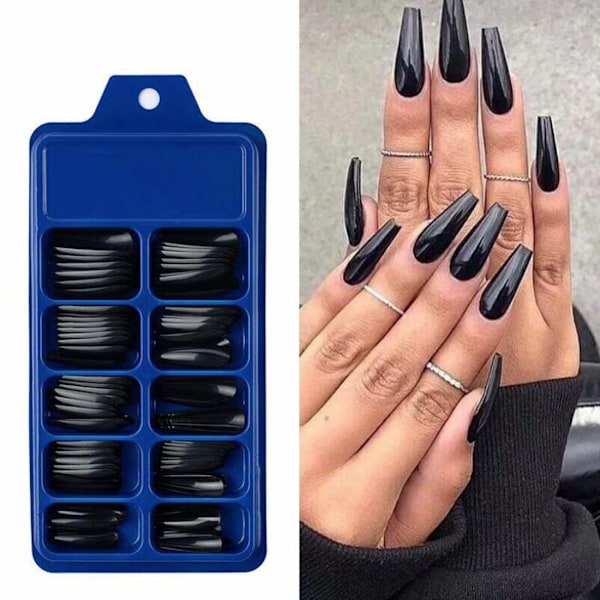 400 stk kistepress på negler Ballerina falske neglespisser Lange cover Akryl falske negler for kvinner jenter Nail Art DIY-dekorasjon (Svart, hvit, rosa