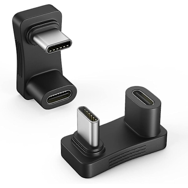 QD-180 Asteiset Kulma USB C -sovitin 2 kpl, U-muotoinen USB-C - USB-C Muunninliitin PD 100W Pikalatauksella 4K Video, U