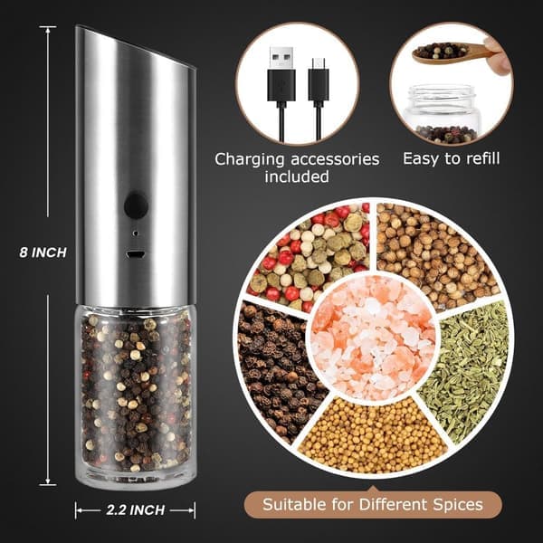 Elektrisk salt- och pepparkvarn - Rostfri pepparkvarn, Kryddkvarn - 2-pack