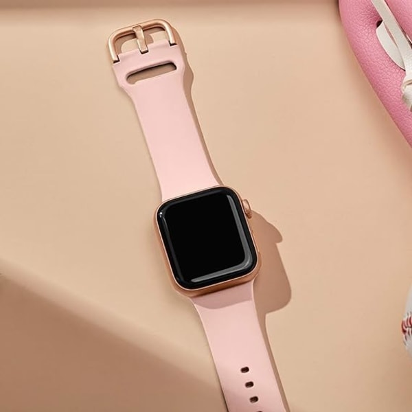 [QD] Sportband kompatibelt med Apple Watch-armband 41 mm 40 mm 38 mm, mjuka silikonarmband ersättningsrem med klassiskt spänne för kvinnor män – rosa