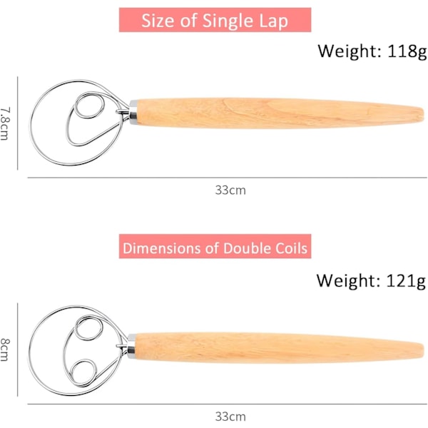 2-pack professionella degvispar, dansk visp, bröddegsvisp, äggvisp, för bakning av bröd, bakverk, dessert