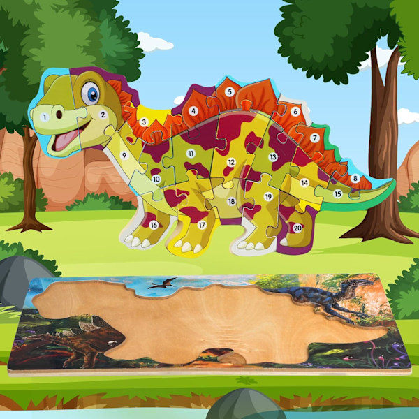 \"QD\" Træpuslespil, Dinosaurpuslespil til Børn 1-4 År Gamle Drenge og Piger, Montessori Læringslegetøj til Småbørn